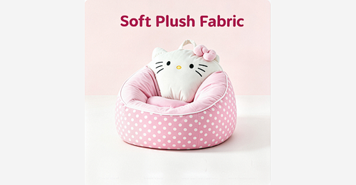 Kids Plush Sofa Chair | Pink Polka Dot Cat Design with Soft Foam Filling & Easy Carry Handle - Model MJ-FF016 | Mingjin Sitzsack China