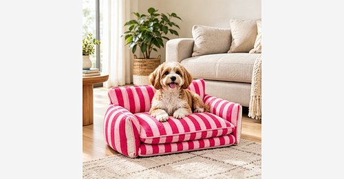 Custom Striped Pet Sofa Bed | OEM & ODM Faux Lamb Wool Dog & Cat Sofa Bed with Removable Cover - Model MJ-PET002 | Mingjin Sitzsack China