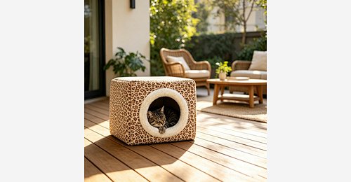 Custom Cat Cave Bed | OEM & ODM Leopard Print Plush Cat Bed with Removable Cushion - Model MJ-PET007 | Mingjin Sitzsack China