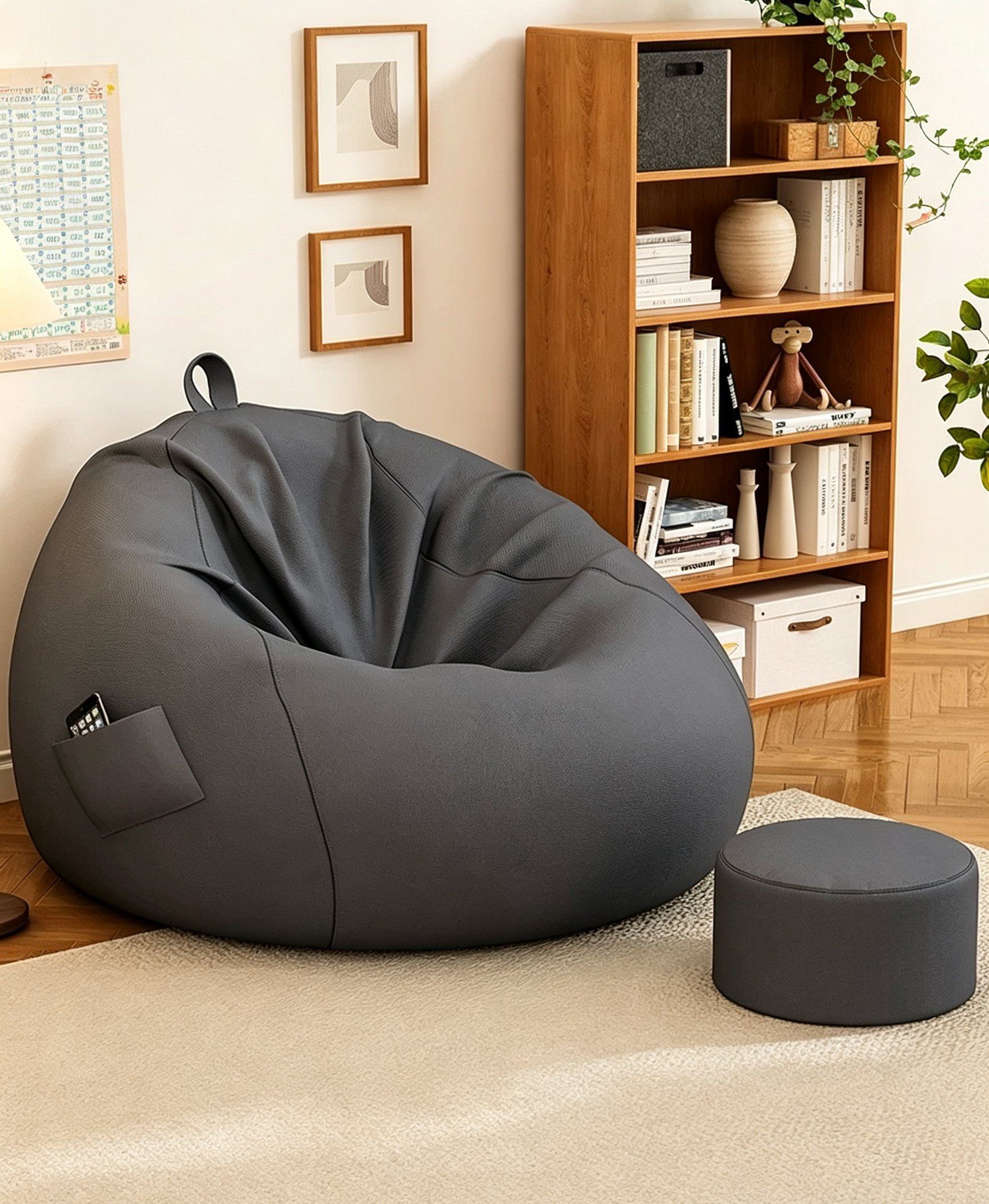 Grey Tear Drop Bean Bag Chair
