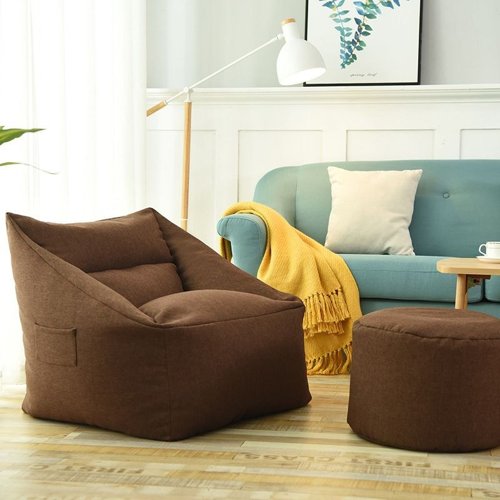 Brown Drop Sitzsack Stuhl mit grauem Hocker